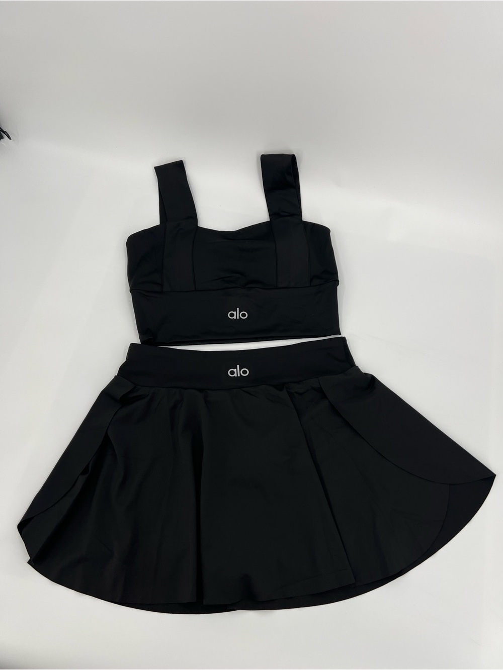 ALO Yoga Black Skirt Set - Crop Top & Skater Skirt